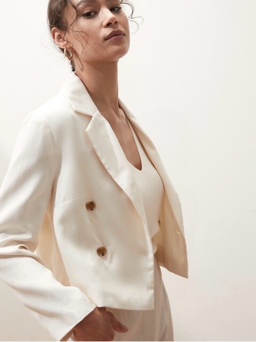 Banana Republic Off-White Double-Breasted Blazer